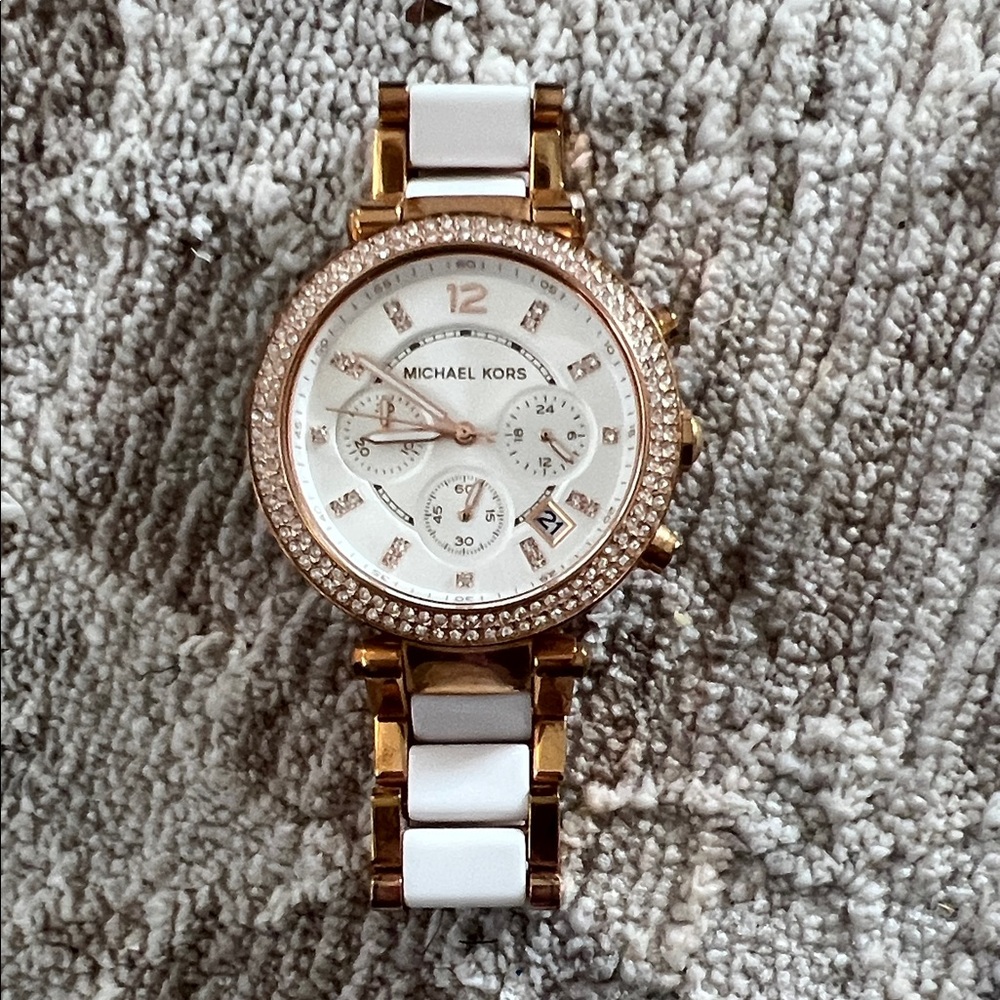 Michael Kors Parker Rose Gold and White Women's Watch